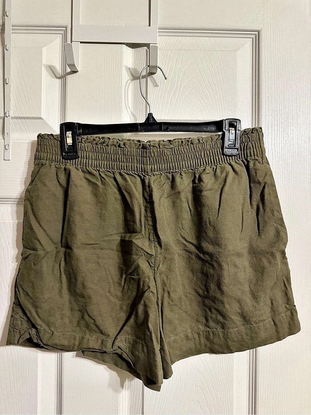 H&Medium Linen-Blend Pull-On Shorts High Waist Green Medium